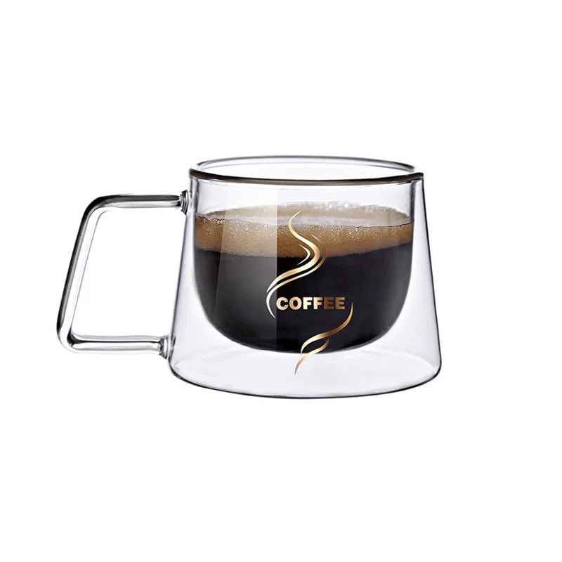 200ml Double Wall Glass Coffee Mug French Creative Mug Heat-resistant Espresso Cup Thermo Insulated Cup Tea Water Drinkware Set
