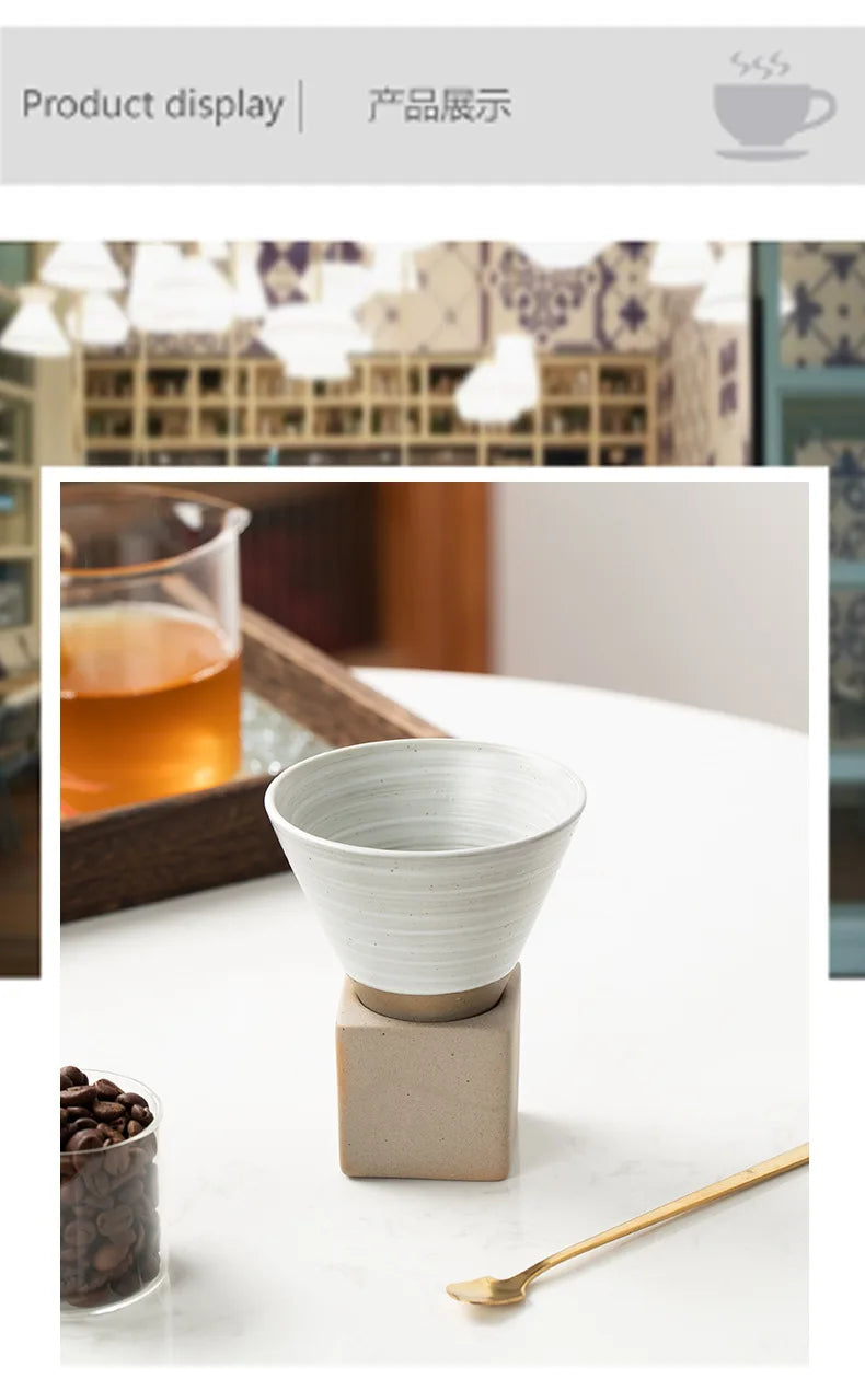Coarse Pottery Coffee Mug with Base Creative Triangular Cone Shape Mug Personalized Small Espresso Cups for Bar 200ml