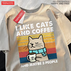 I Like Cats And Coffee Men Women T-Shirt Cotton Tee Clothes Hip Hop Loose Tshirt Fashion Crewneck T-Shirt Streetwear Couple