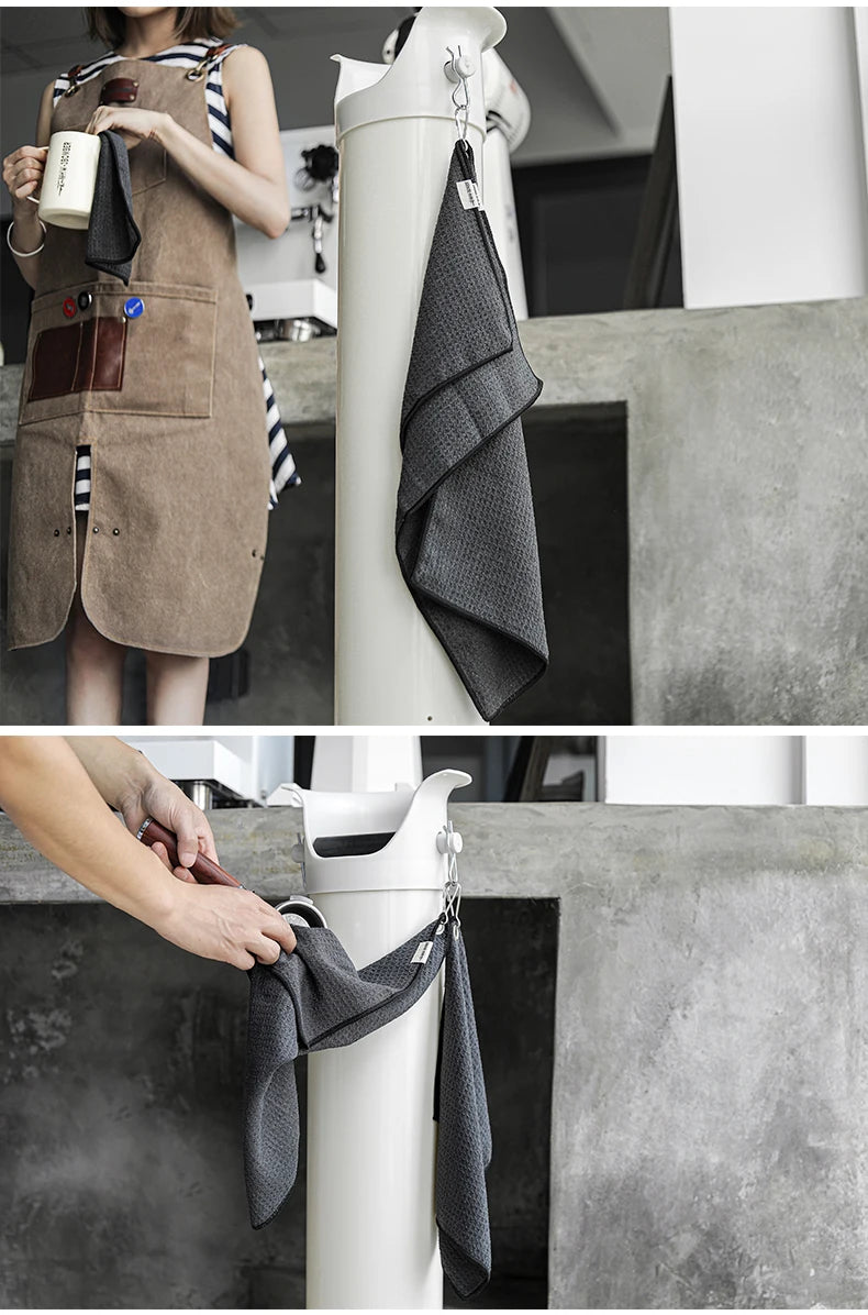 MHW-3BOMBER Portable Coffee Bar Barista Cleaning Towel with Hanging Ring Absorbent Espresso Cup Dish Towels Kitchen Accessories