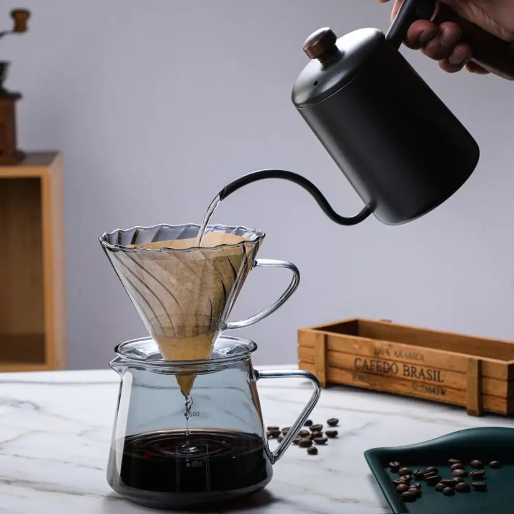 Coffee Server Glass Coffee Maker Set 60 Degree Clear Coffee Carafe Coffee Accessories Simple V-shape Funnel Barista