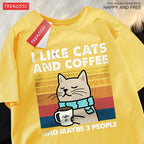 I Like Cats And Coffee Men Women T-Shirt Cotton Tee Clothes Hip Hop Loose Tshirt Fashion Crewneck T-Shirt Streetwear Couple