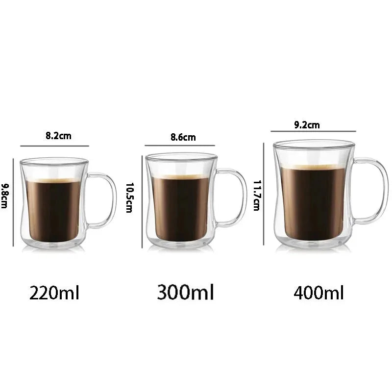 1PCS Double Wall Glass Cup Clear Coffee Mug With Handle For Hot Cold Beverage Milk Juice Drinkware Set 220/300/400ml