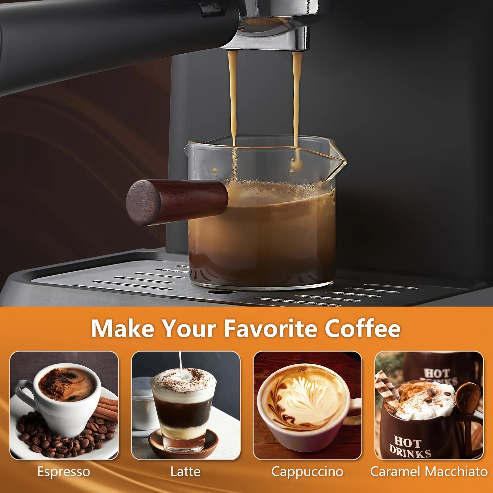 Aeomjk Semi-Automatic Espresso Machine 20 Bar, Professional Coffee Machine Cappuccino Latte Machine with Steam Milk Frother, Espresso Machine with 1.5L Detachable Water Tank