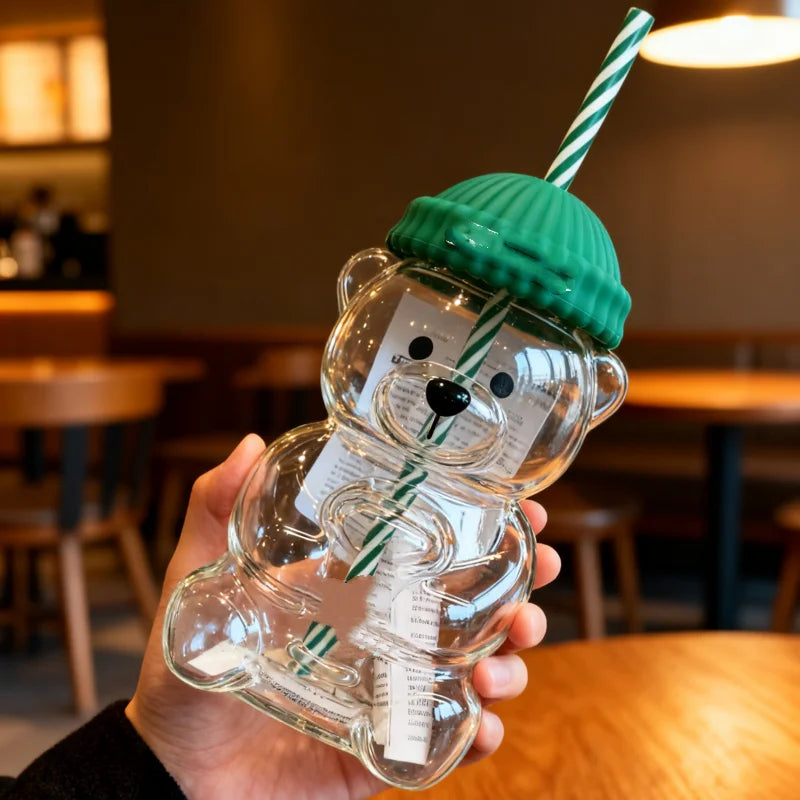 Bearista Glass Straw Cup Teddy Bear Cup with Glass Straw  Cartoon Bear Glass Mug Steal Your Heart!