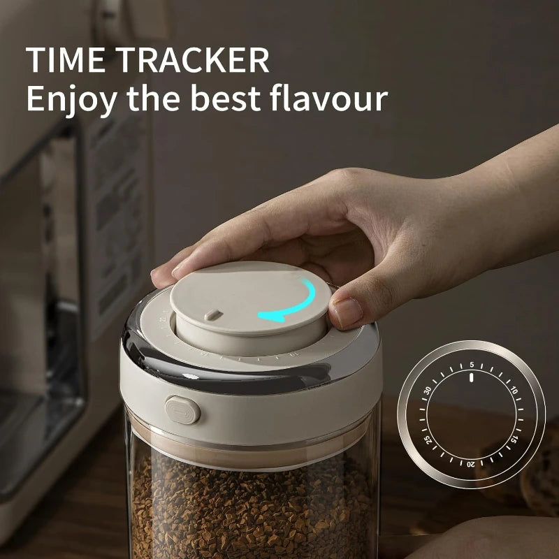 Coffee Canister Premium Glass - Airtight Coffee Container with One-Way CO2 Valve and Freshness Tracker for Coffee Bean Storage