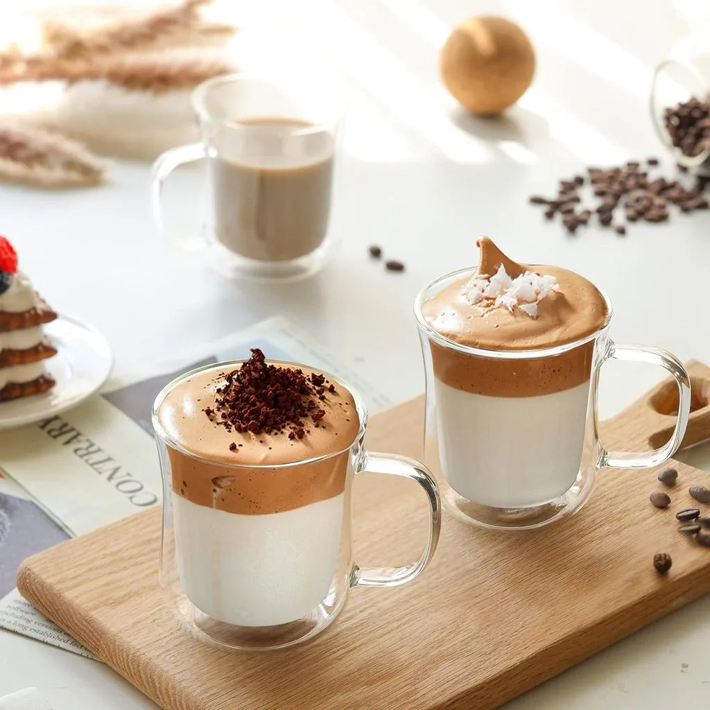 1PCS Double Wall Glass Cup Clear Coffee Mug With Handle For Hot Cold Beverage Milk Juice Drinkware Set 220/300/400ml