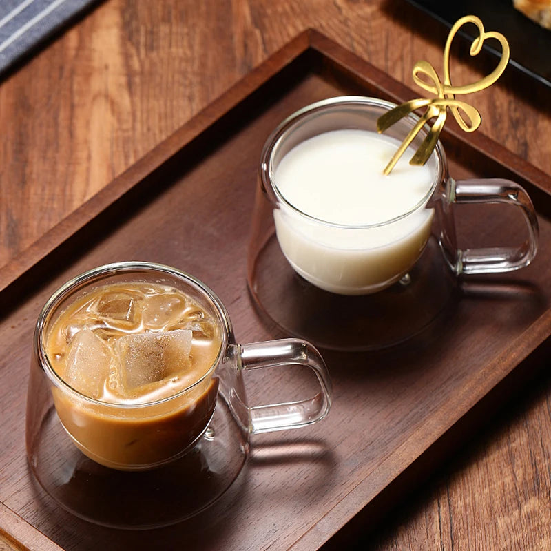 200ml Double Wall Glass Coffee Mug French Creative Mug Heat-resistant Espresso Cup Thermo Insulated Cup Tea Water Drinkware Set