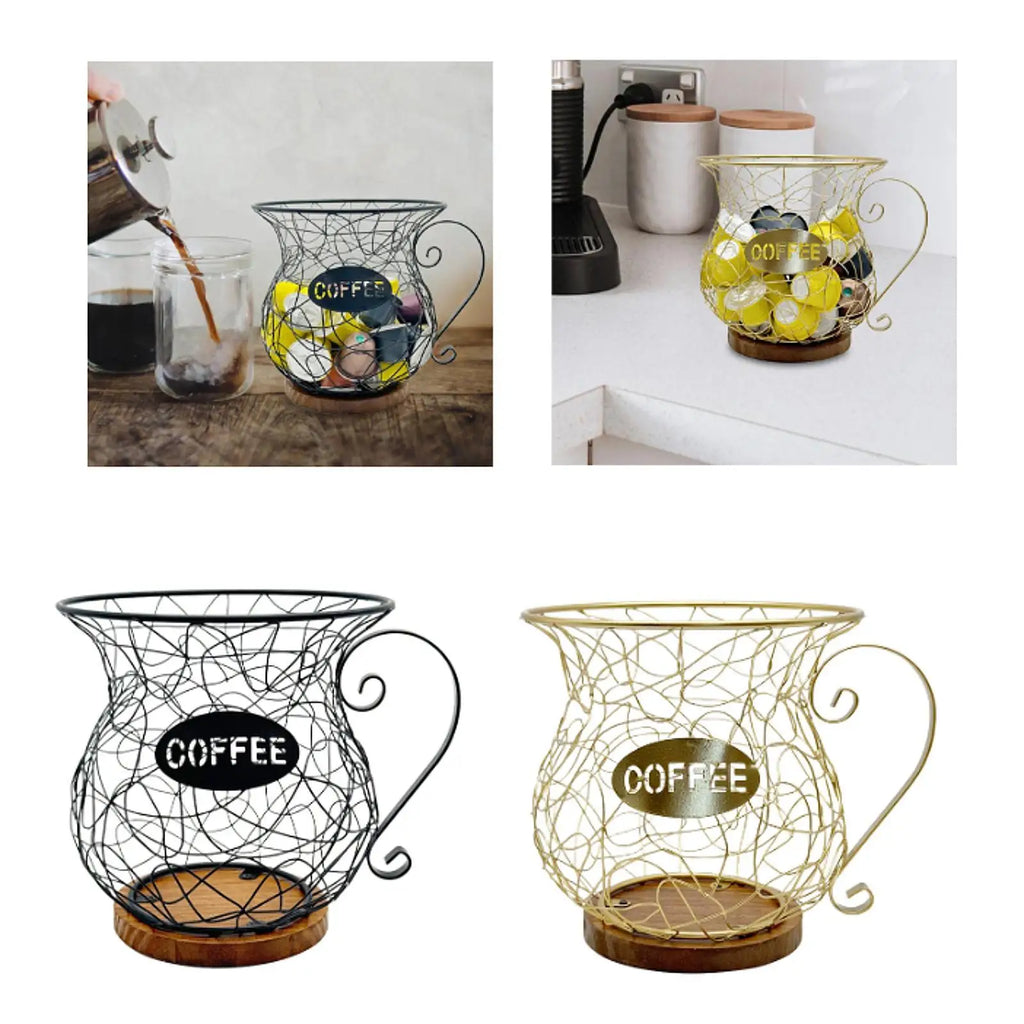Coffee Pod Holder Metal Mug Shaped Large Capacity Coffee Capsule Holder for Kitchen Countertop Bar Accessories Home Desktop