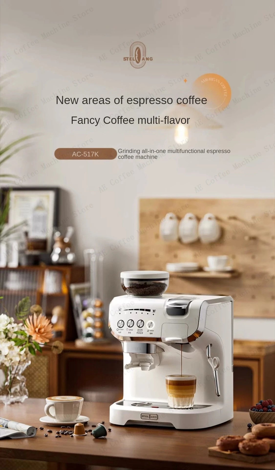Multifunctional Coffee Machine That Can Use Capsules Grinding Integrated Espresso Machine Semi-automatic Home Coffee Machine