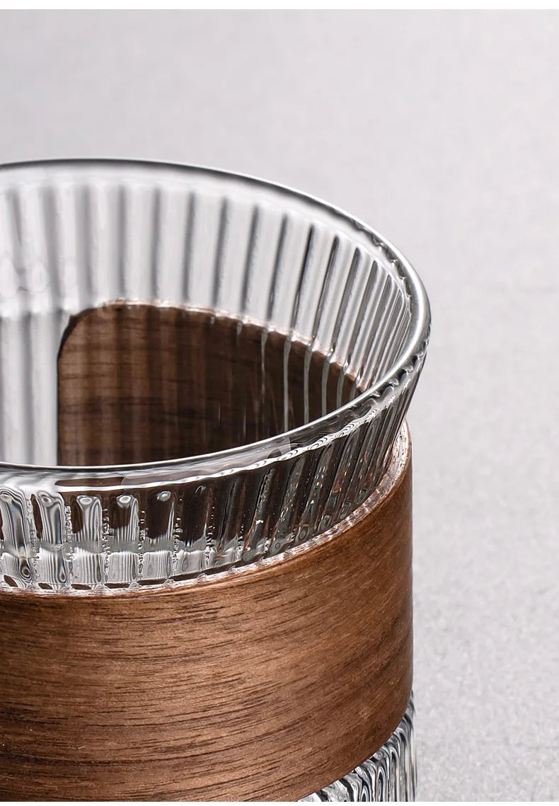 Gianxi Glass Coffee Mug Japanese Style  Walnut Cup SleeveTransparent Kawaii Cup Coffeeware Beautiful Tea Mugs Beer Mug Cute Mug