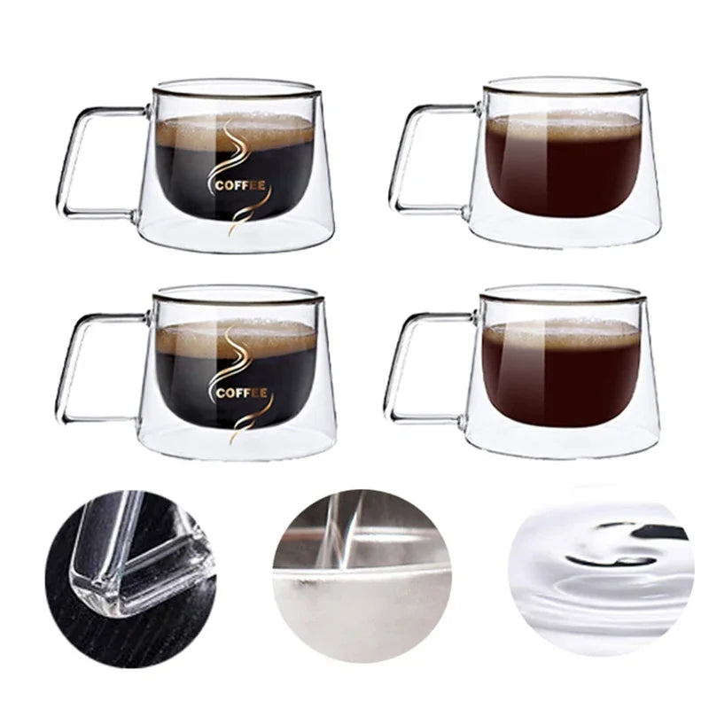 200ml Double Wall Glass Coffee Mug French Creative Mug Heat-resistant Espresso Cup Thermo Insulated Cup Tea Water Drinkware Set
