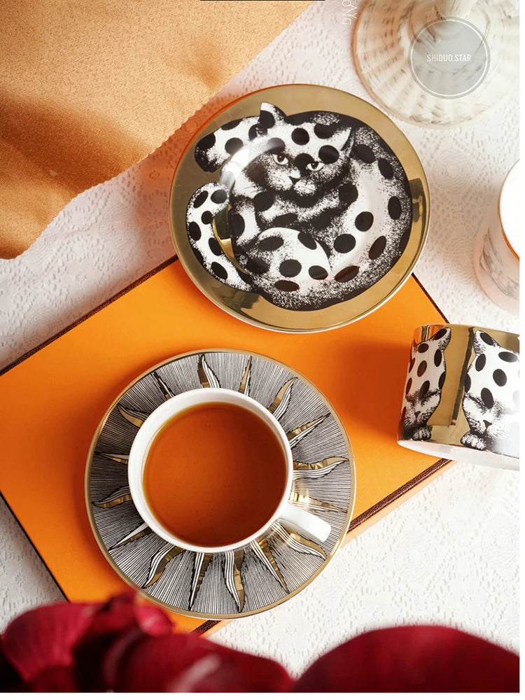 European Ceramic Coffee Cup and Saucer Set Office Afternoon Camellia Flower Tea Cup Creative Face Latte Coffee Mug Home Milk Mug