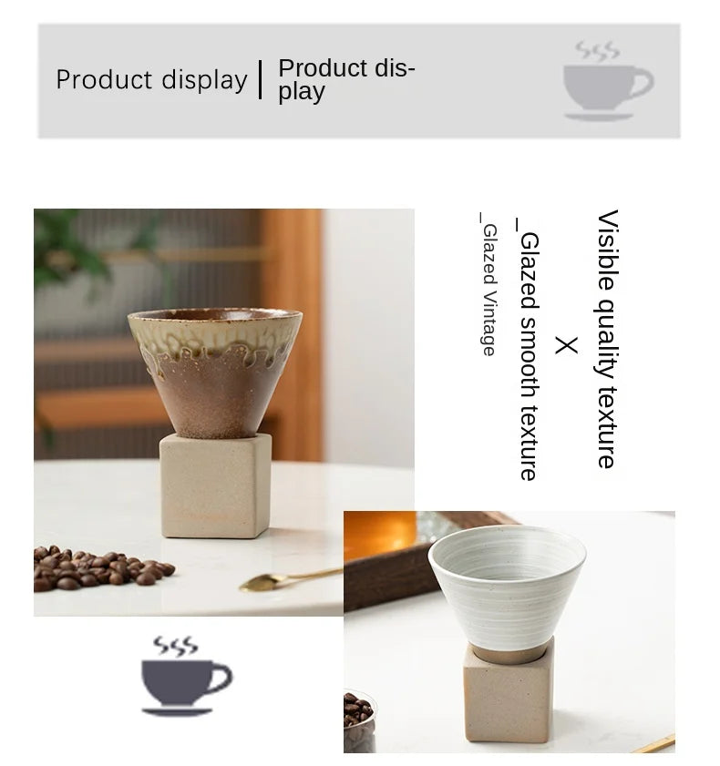 Coarse Pottery Coffee Mug with Base Creative Triangular Cone Shape Mug Personalized Small Espresso Cups for Bar 200ml