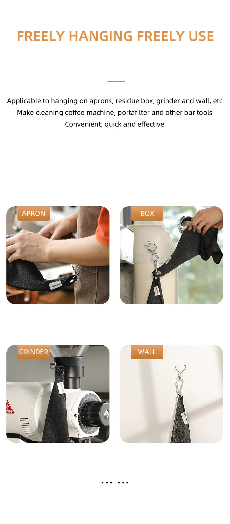 MHW-3BOMBER Portable Coffee Bar Barista Cleaning Towel with Hanging Ring Absorbent Espresso Cup Dish Towels Kitchen Accessories