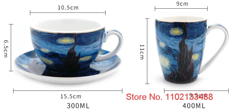 Van Gogh Coffee Cup Set Luxury Ceramics Coffee Mug And Plate Set Oil Painting ESPRESSO Demitasse Glass Cappuccino Tasting Teacup