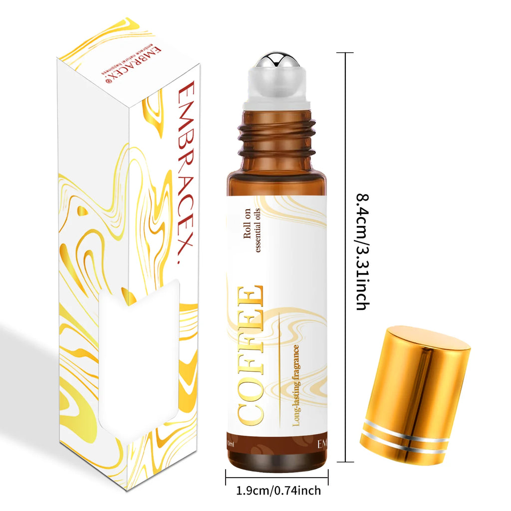 Coffee Essential Oil Roll-On, 10ml - Energizing Aromatherapy for Focus & Alertness - Rich Roast Scent, Travel-Size Gifts