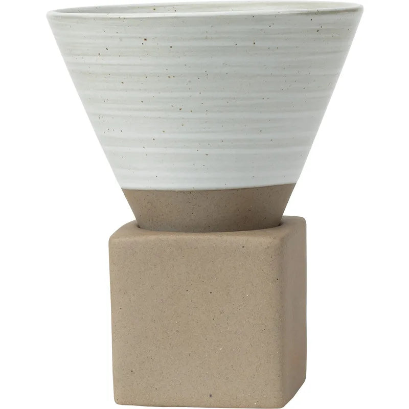 Coarse Pottery Coffee Mug with Base Creative Triangular Cone Shape Mug Personalized Small Espresso Cups for Bar 200ml