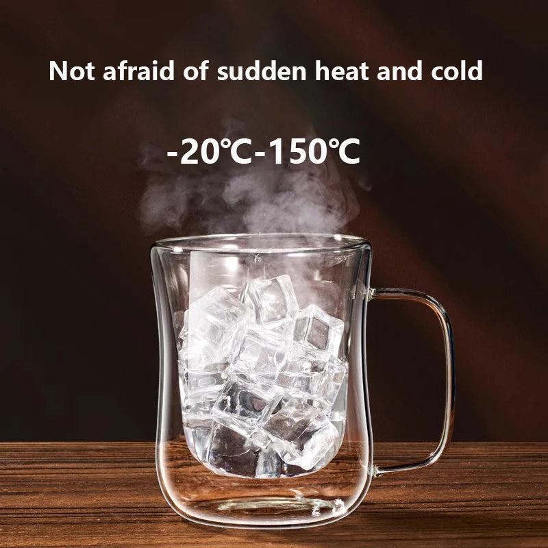 1PCS Double Wall Glass Cup Clear Coffee Mug With Handle For Hot Cold Beverage Milk Juice Drinkware Set 220/300/400ml