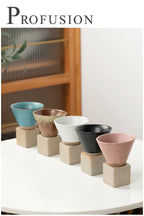 Coarse Pottery Coffee Mug with Base Creative Triangular Cone Shape Mug Personalized Small Espresso Cups for Bar 200ml