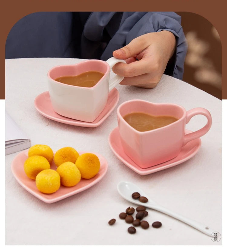 Set High-End Love Heart Coffee Cup Valentine's Day Gift Controlled Quantity Fat Reduction Cup Red Ceramic Cup