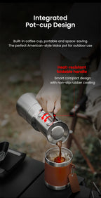 MHW-3BOMBER Moka Pot 350ml Stainless Steel Coffee Maker Integrated Pot-cup Foldable Handle Espresso Pot for Camping Coffee Tool