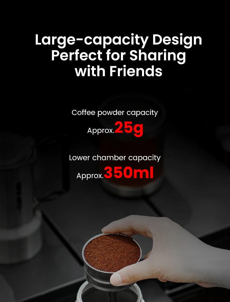 MHW-3BOMBER Moka Pot 350ml Stainless Steel Coffee Maker Integrated Pot-cup Foldable Handle Espresso Pot for Camping Coffee Tool