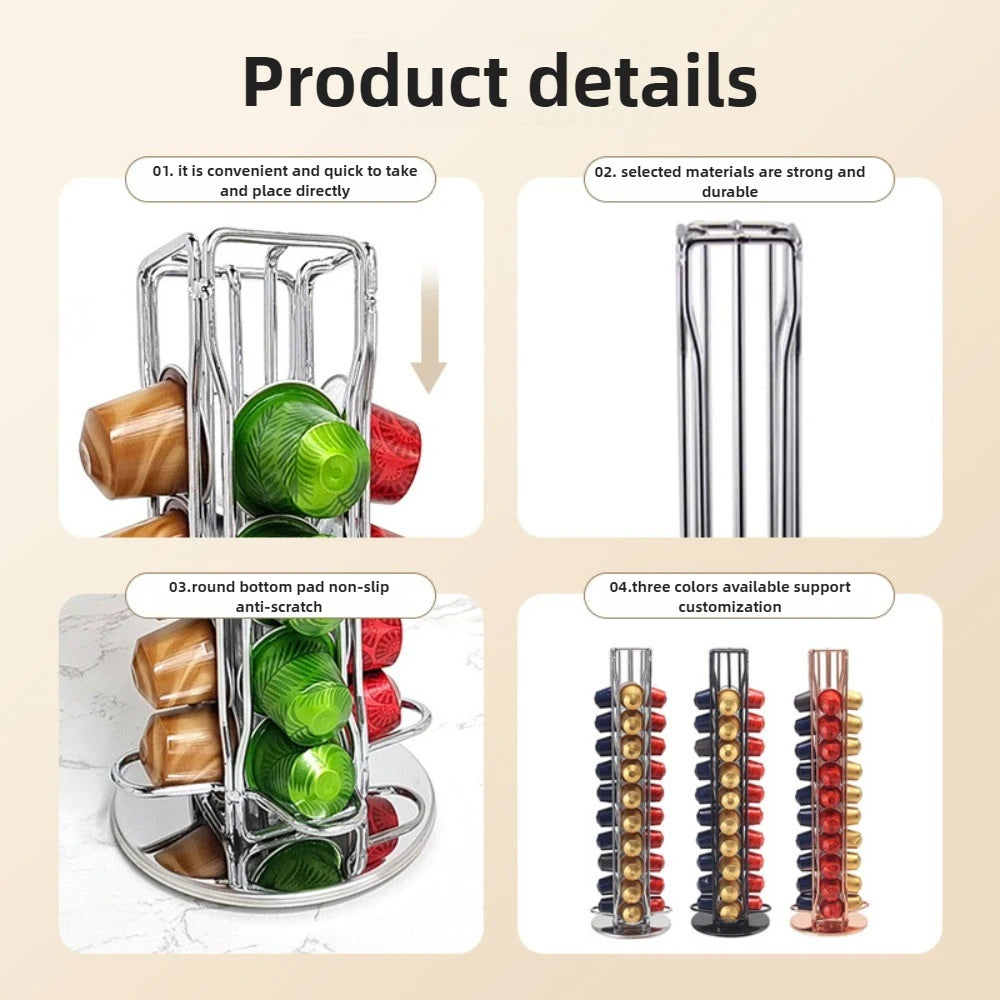 Coffee Capsule Rack 40 Capsules Nespresso Coffee Holder 360 Degrees Rotatable Display Storage Shelf Coffee Accessories