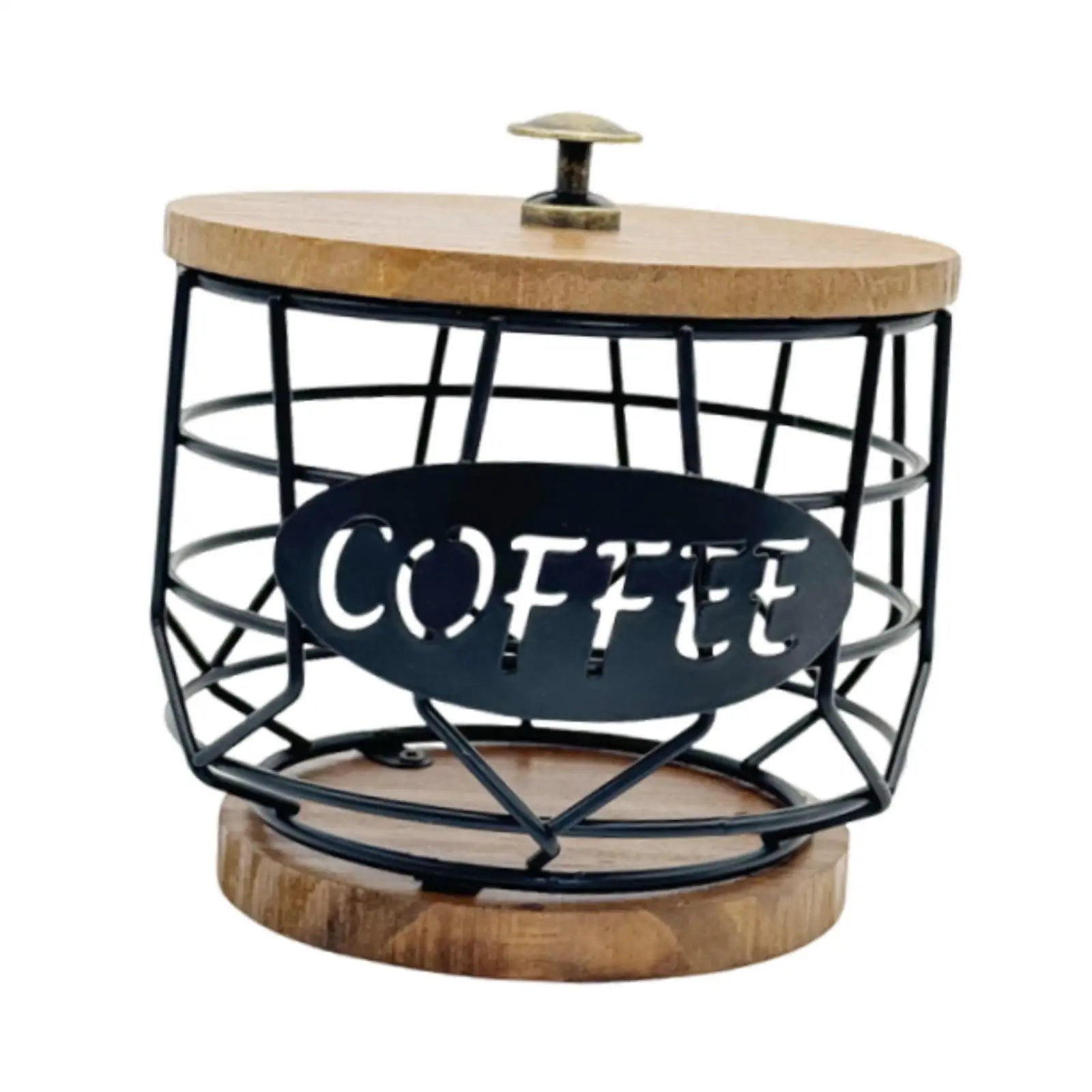 Coffee Pod Holder with Wooden Base Sturdy Iron Cup Shaped Organizer for Kitchen Counter Cafe Bar Accessories Office Desktop