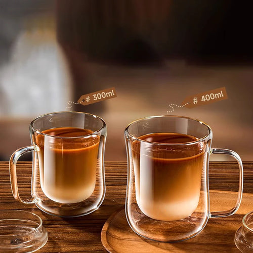 1PCS Double Wall Glass Cup Clear Coffee Mug With Handle For Hot Cold Beverage Milk Juice Drinkware Set 220/300/400ml