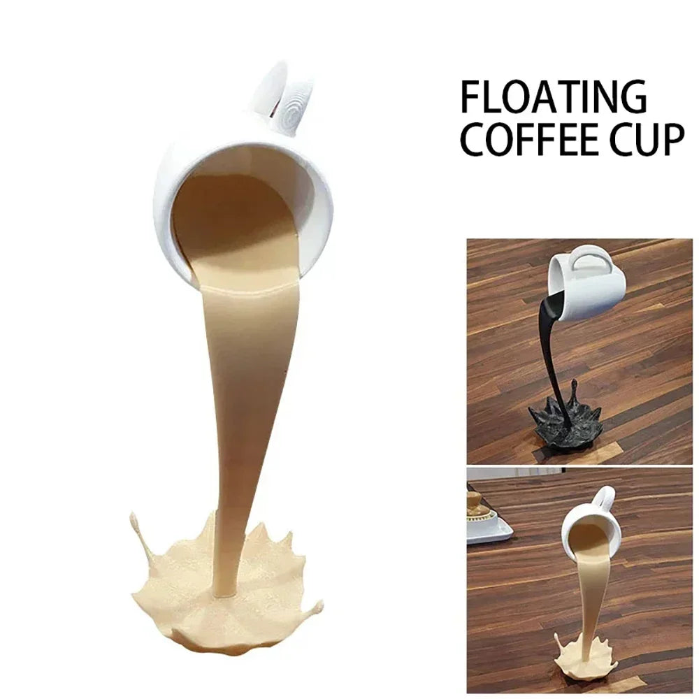 Floating Coffee Mug Art Sculpture Office Home Kitchen Decor Statue Craft Spill Magic Pour Liquid Splash Resin Statue Coffee Mug
