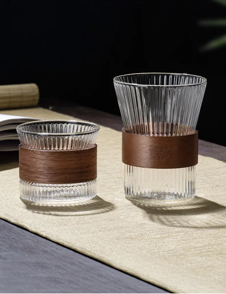 Gianxi Glass Coffee Mug Japanese Style  Walnut Cup SleeveTransparent Kawaii Cup Coffeeware Beautiful Tea Mugs Beer Mug Cute Mug