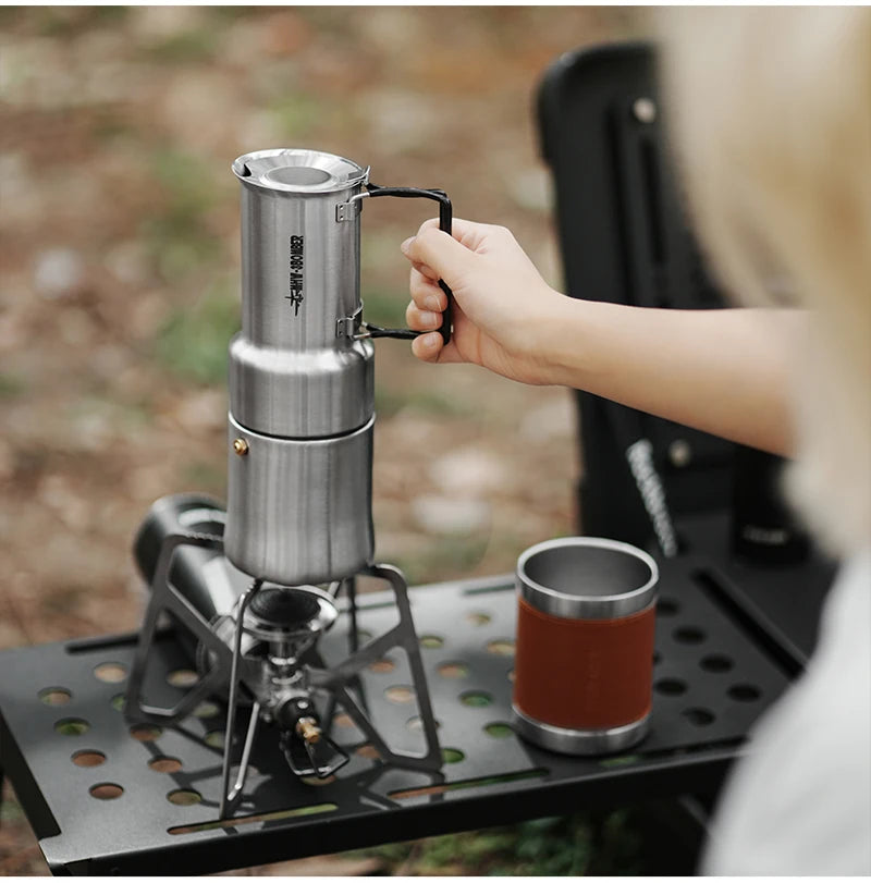 MHW-3BOMBER Moka Pot 350ml Stainless Steel Coffee Maker Integrated Pot-cup Foldable Handle Espresso Pot for Camping Coffee Tool