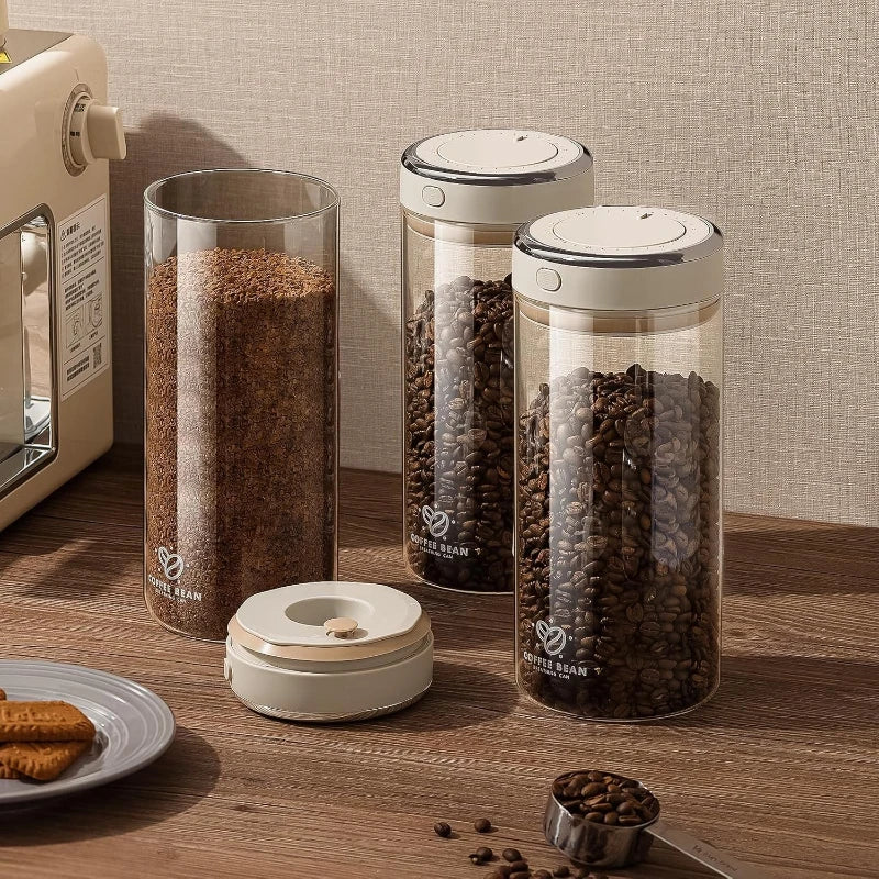 Coffee Canister Premium Glass - Airtight Coffee Container with One-Way CO2 Valve and Freshness Tracker for Coffee Bean Storage
