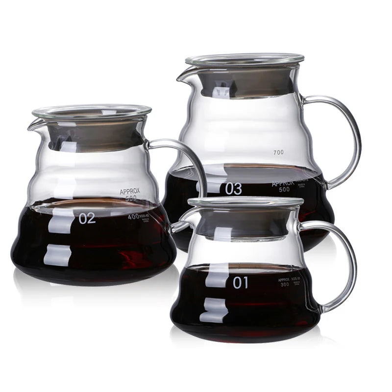 Coffee Carafe 300/500/700ml Coffee Clear Glass Kettle Sharing Pot with Lids Coffee Espresso Maker Accessories