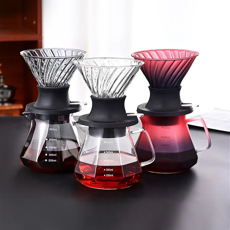 High-Quality Luxury Handmade Borosilicate Glass Coffee & Tea Pot Set – with Reusable Filter – Hand Drip & Percolator Function