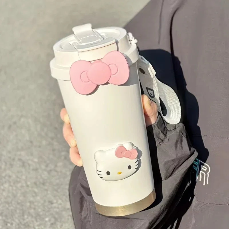 Hello Kitty Insulated Tumbler with Straw Large Capacity Leak Proof Travel Coffee Cup Cute Cartoon Thermos for School Gym Car