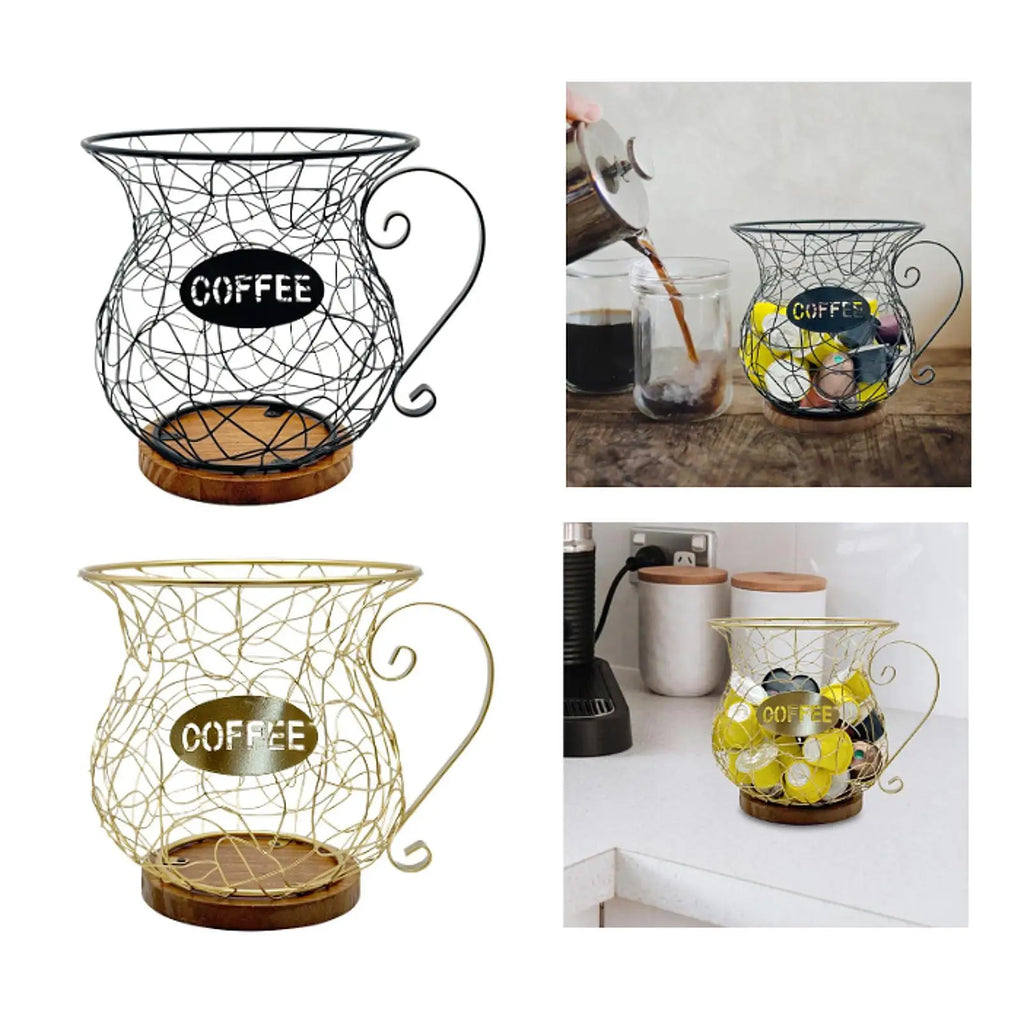 Coffee Pod Holder Metal Mug Shaped Large Capacity Coffee Capsule Holder for Kitchen Countertop Bar Accessories Home Desktop