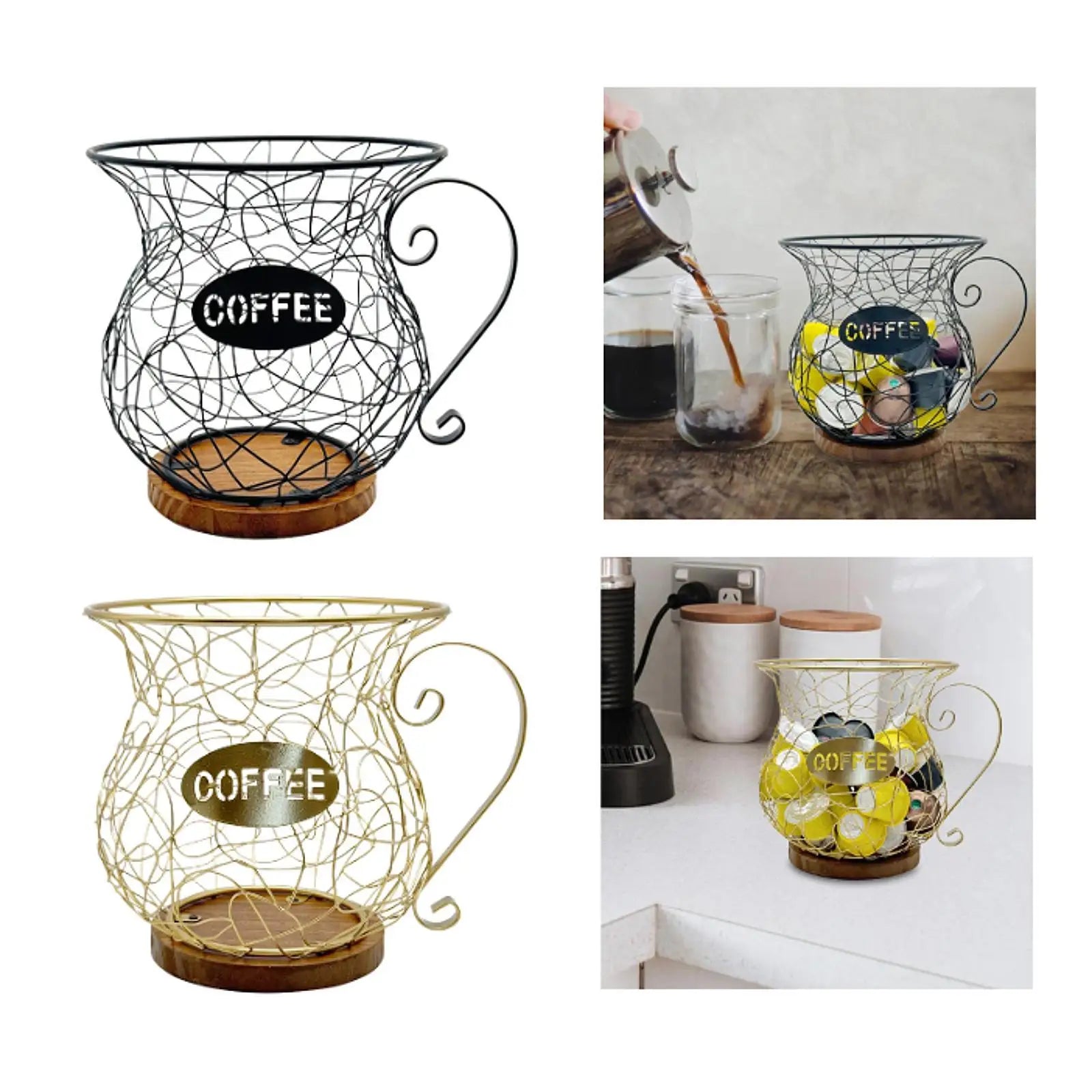 Coffee Pod Holder Metal Mug Shaped Large Capacity Coffee Capsule Holder for Kitchen Countertop Bar Accessories Home Desktop