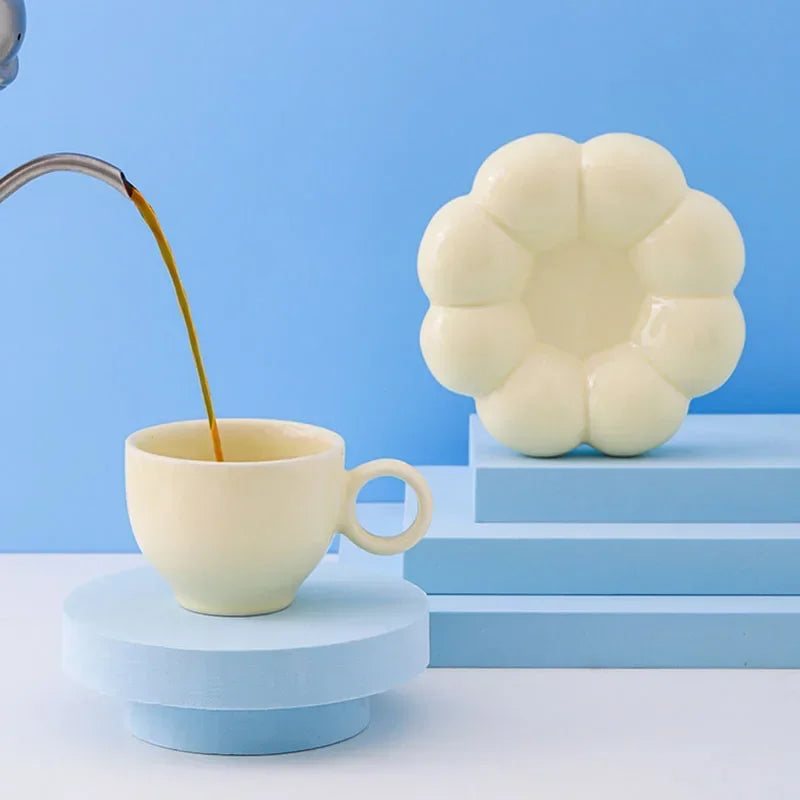 Coffee Cup Set Office Afternoon Tea Mug Kitchen Drinkware Coffee Mug Home Accessories Creative Ceramic Sunflower Cloud Milk Cups