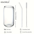 Drinking Glasses Cup with Glass Straw 4pcs Set Can Shaped For Beer Iced Coffee Whiskey Soda Tea Water with 2 Cleaning Brushes