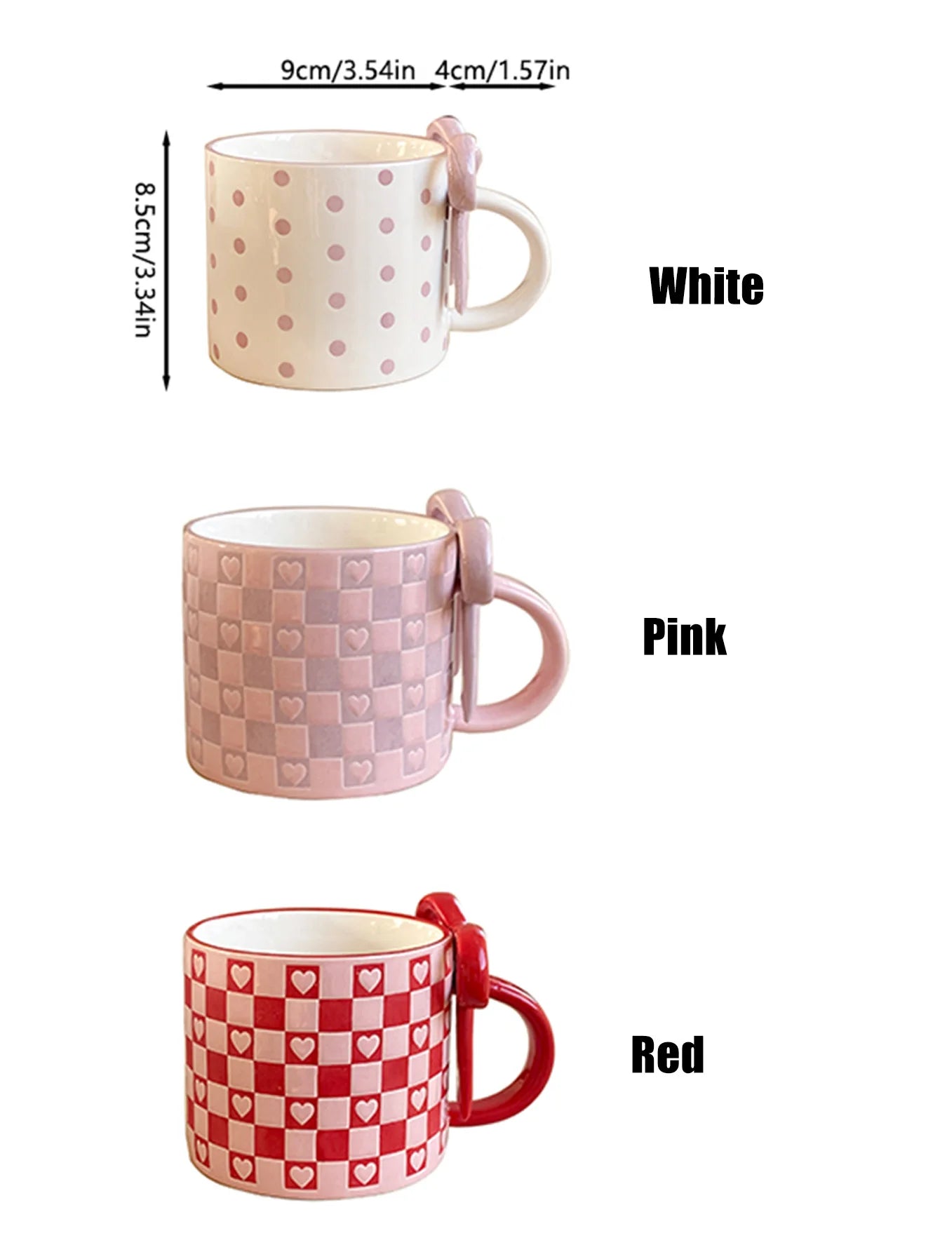 1Pc Bow Handle Heart Ceramic Mug, Creative Bow Handle Design Checkerboard Pattern Mug Coffee Cup, Suitable for Home Decoration, Daily Drinking Water, Breakfast Milk, Afternoon Tea Coffee, Coffee Shop Latte Flower Cup, Exquisi