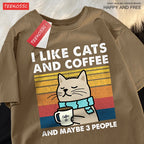 I Like Cats And Coffee Men Women T-Shirt Cotton Tee Clothes Hip Hop Loose Tshirt Fashion Crewneck T-Shirt Streetwear Couple