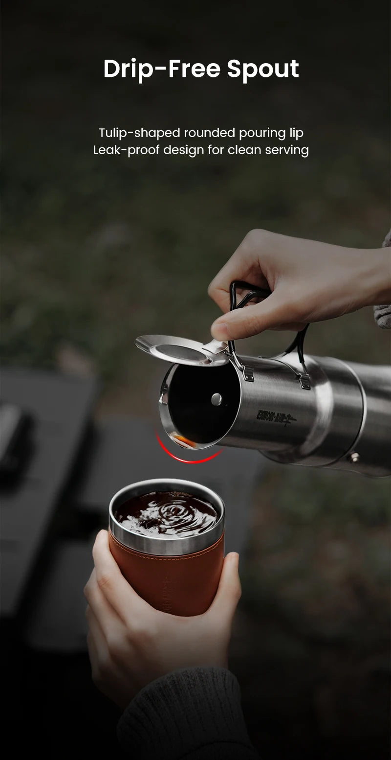 MHW-3BOMBER Moka Pot 350ml Stainless Steel Coffee Maker Integrated Pot-cup Foldable Handle Espresso Pot for Camping Coffee Tool