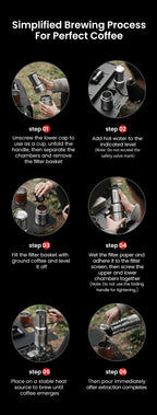 MHW-3BOMBER Moka Pot 350ml Stainless Steel Coffee Maker Integrated Pot-cup Foldable Handle Espresso Pot for Camping Coffee Tool