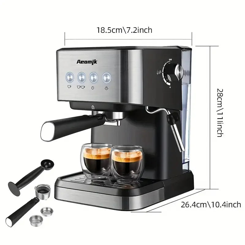 Aeomjk Semi-Automatic Espresso Machine 20 Bar, Professional Coffee Machine Cappuccino Latte Machine with Steam Milk Frother, Espresso Machine with 1.5L Detachable Water Tank