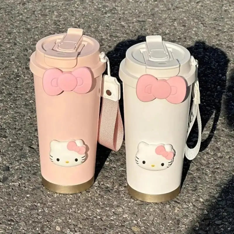 Hello Kitty Insulated Tumbler with Straw Large Capacity Leak Proof Travel Coffee Cup Cute Cartoon Thermos for School Gym Car