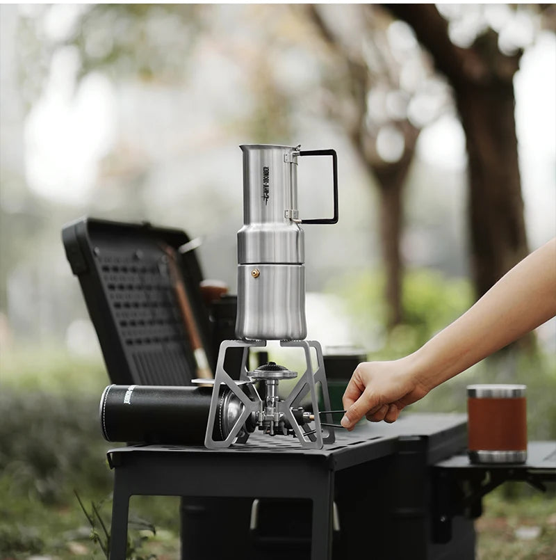 MHW-3BOMBER Moka Pot 350ml Stainless Steel Coffee Maker Integrated Pot-cup Foldable Handle Espresso Pot for Camping Coffee Tool
