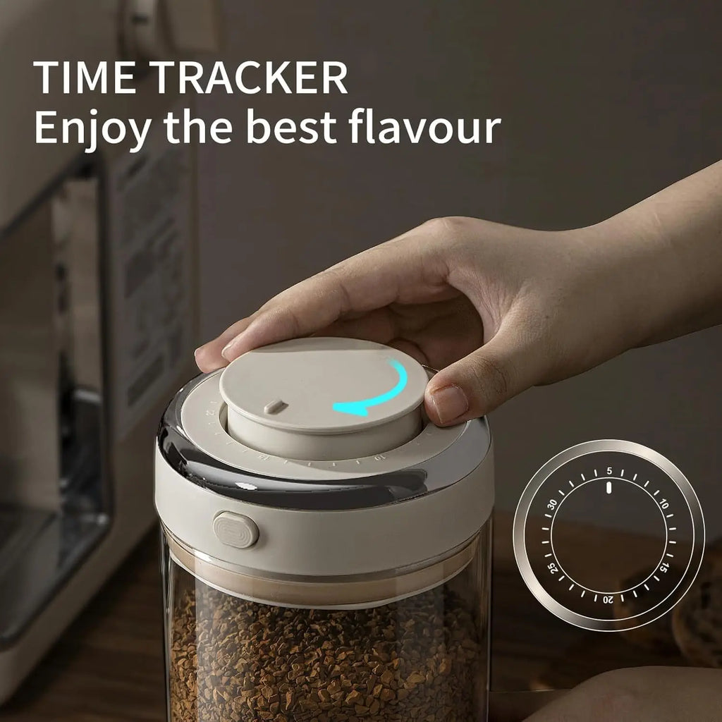 Coffee Canister Premium Glass - Airtight Coffee Container with One-Way CO2 Valve and Freshness Tracker for Coffee Bean Storage