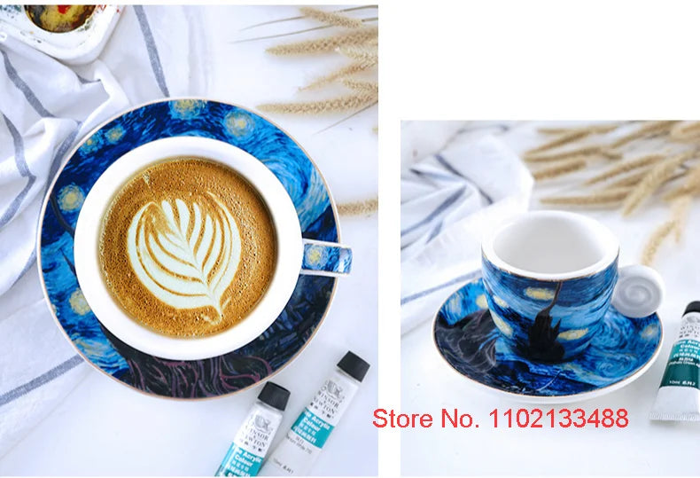 Van Gogh Coffee Cup Set Luxury Ceramics Coffee Mug And Plate Set Oil Painting ESPRESSO Demitasse Glass Cappuccino Tasting Teacup